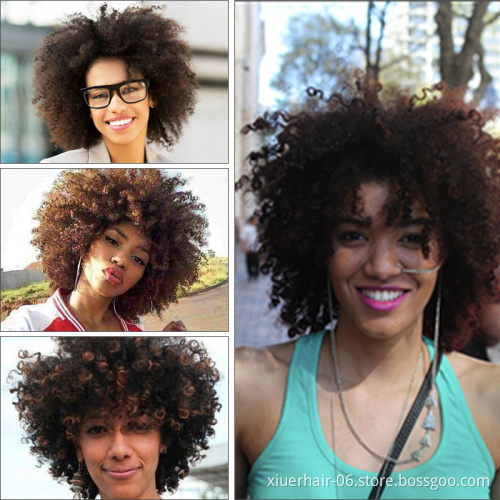 RTS Wholesale Afro Machine Weft Cheap Kinky Indian Ombre 8" 100% Afro Kinky for Black Women Short Curly Human Hair Wig